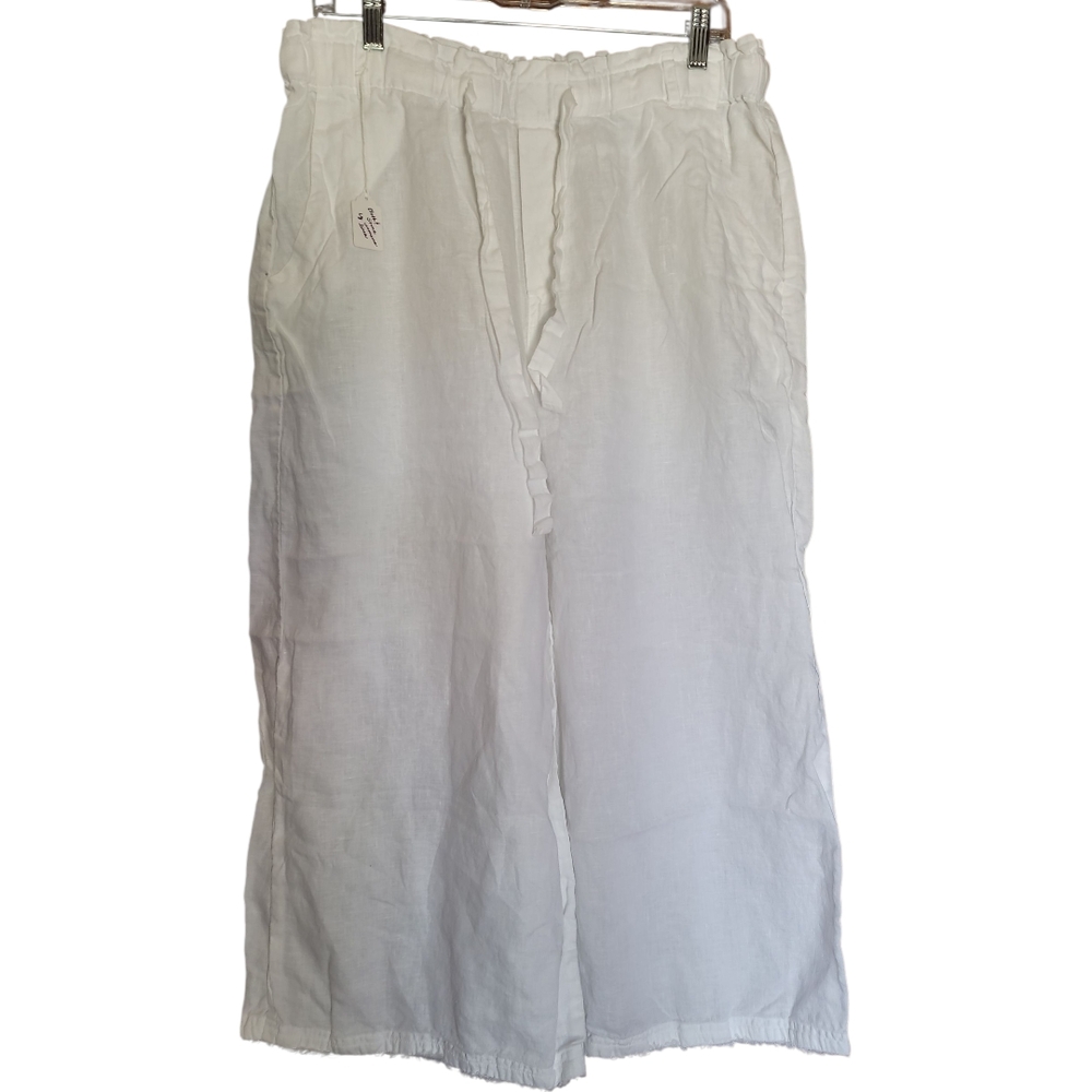 Cloth & Stone Capri Pants Lg White Linen Drawstring Waist Summer vacation resort